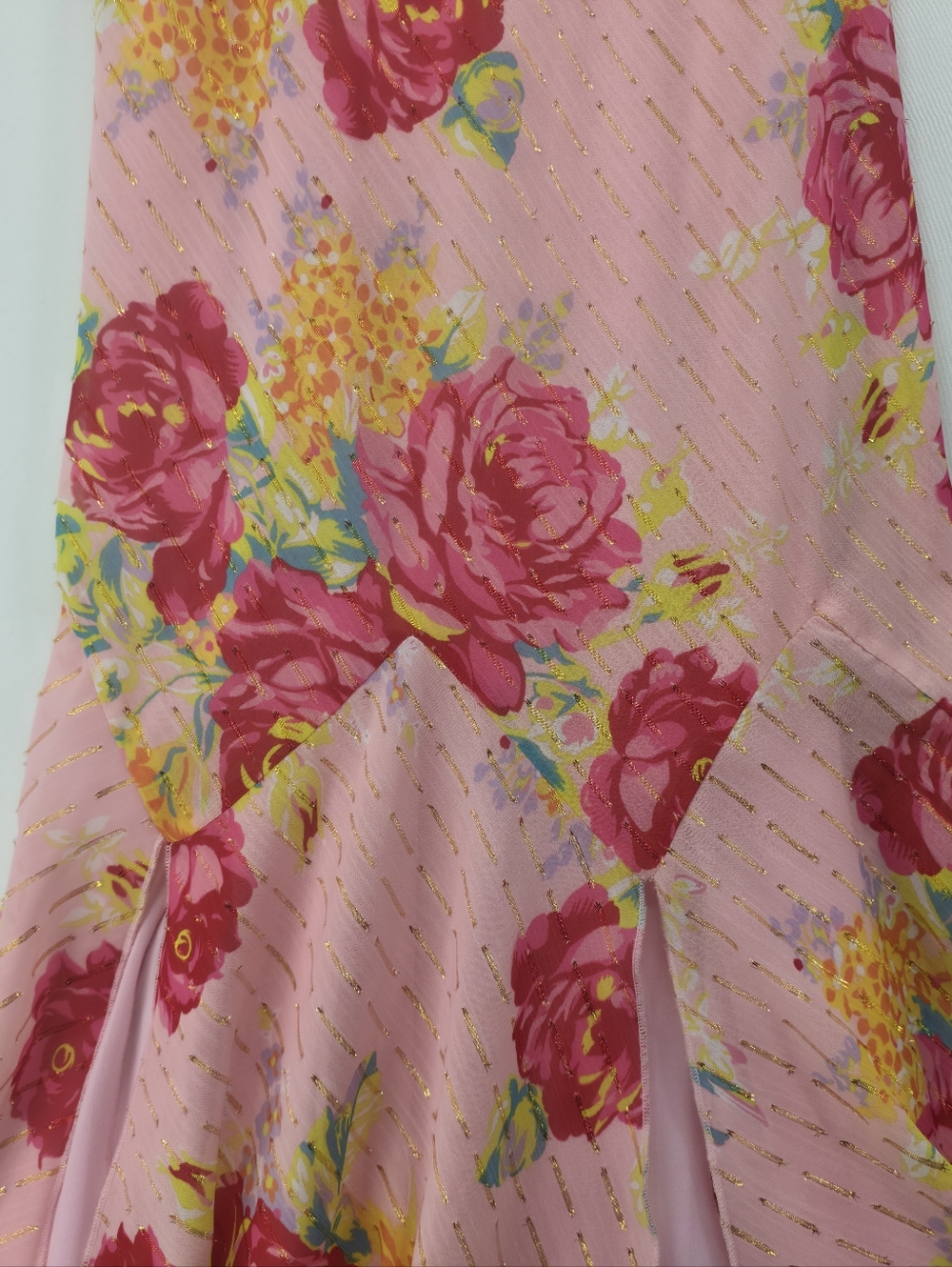 Betsey Johnson Pink Floral Maxi Dress M Sweetheart Sheer Layered Romantic - Picture 6 of 16